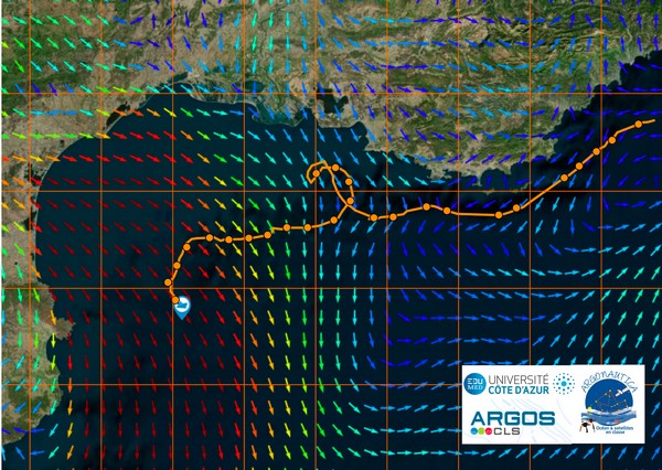 Carte avec trajet de Coris2 et direction des vents le 3 novembre.