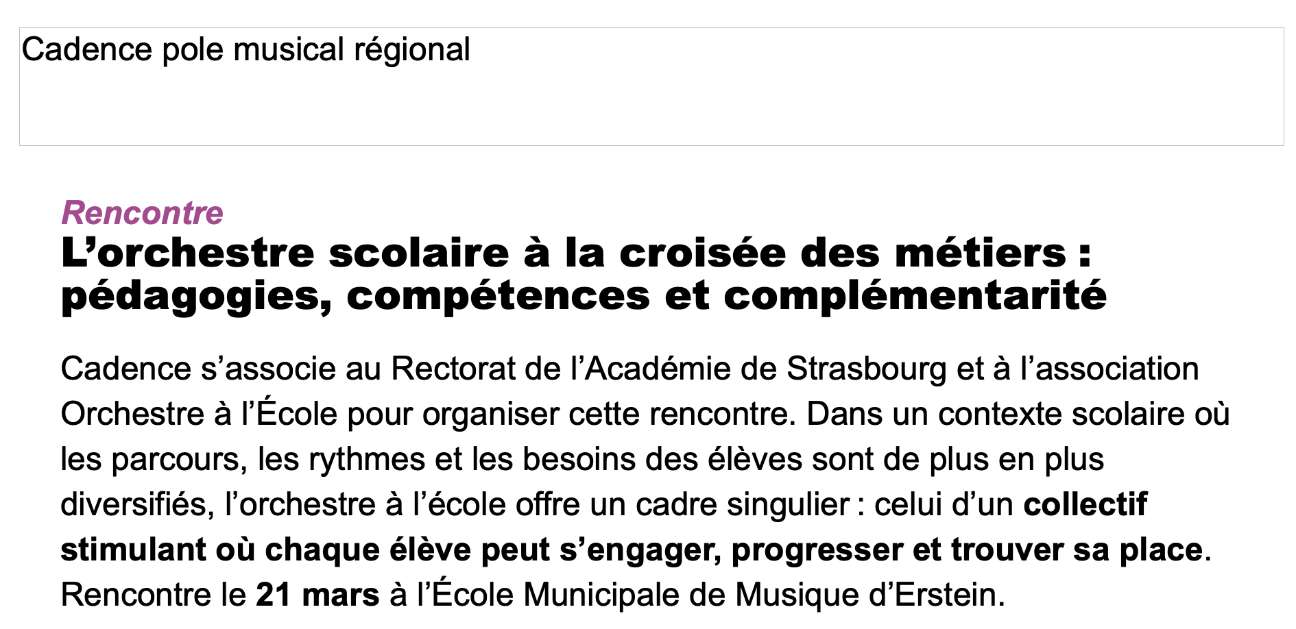 Cadence pole musical régional 