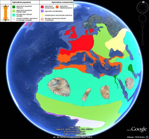 globe virtuel affichant les systèmes agricoles