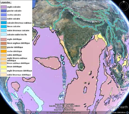 Globe virtuel montrant la répartition des sédiments détritiques