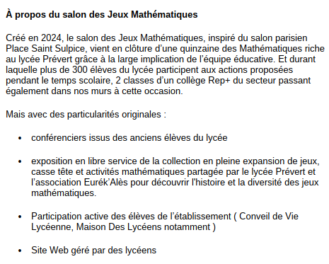 Présentation du salon des jeux mathématiiques