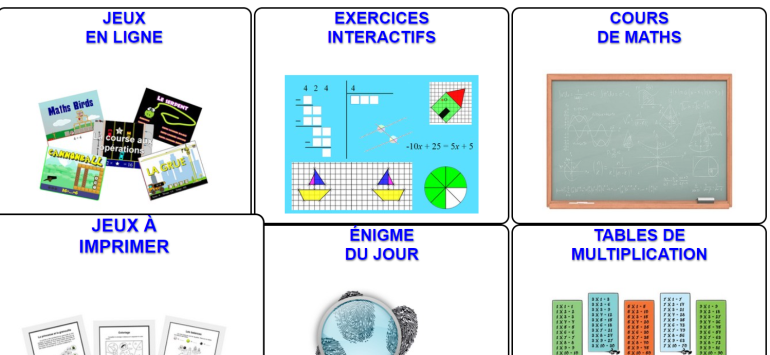 Exemple d'écran d'accueil de jeuxmaths.fr