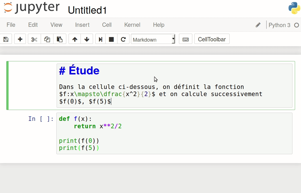 Exemple animé d'utilisation de Jupyter