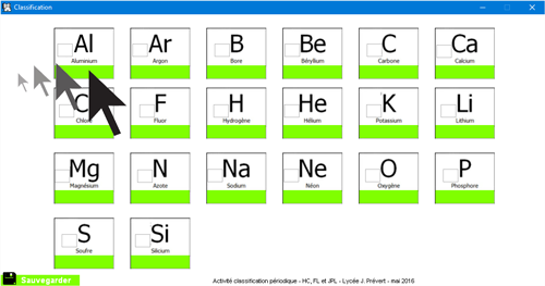 Chaque atome est représenté par une fiche à compléter (Z et structure électronique) puis à ordonner.