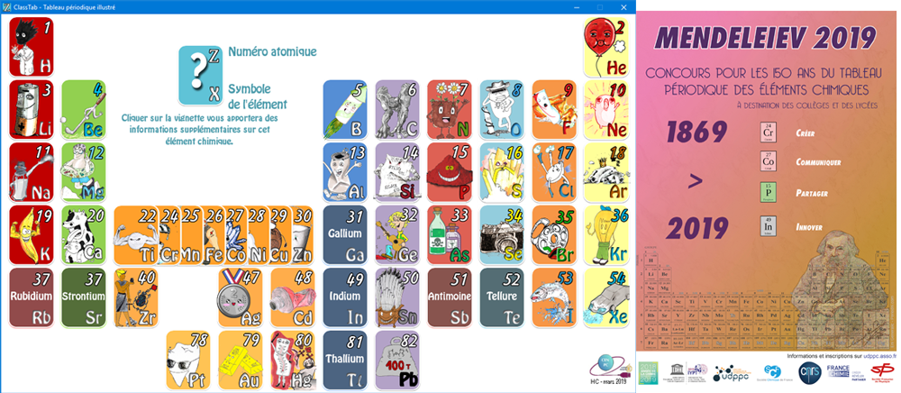 Copie d'écran de l'application et affiche du concours Mendeleiv