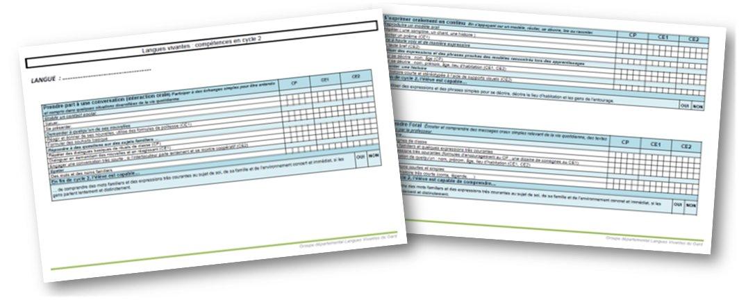 Grilles de suivi des cométences en langue vivante étrangère pour le cycle 2