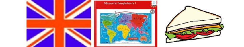 Drapeau anglais, map monde et sandwich