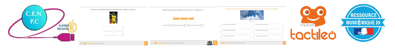 Logos Cercle d’études numériques Physique-Chimie de Montpellier, Tactiléo et BRNE Ressources numériques