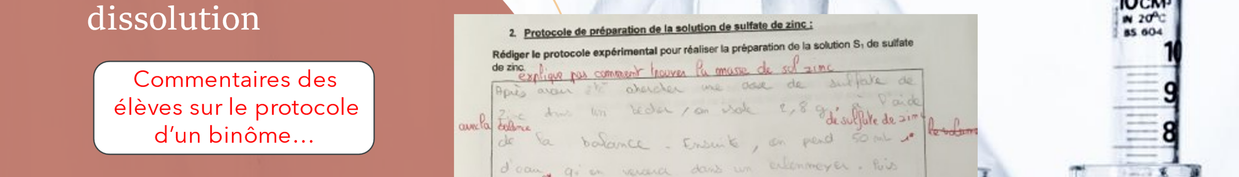 Du matériel de chimie et une copie d’élève