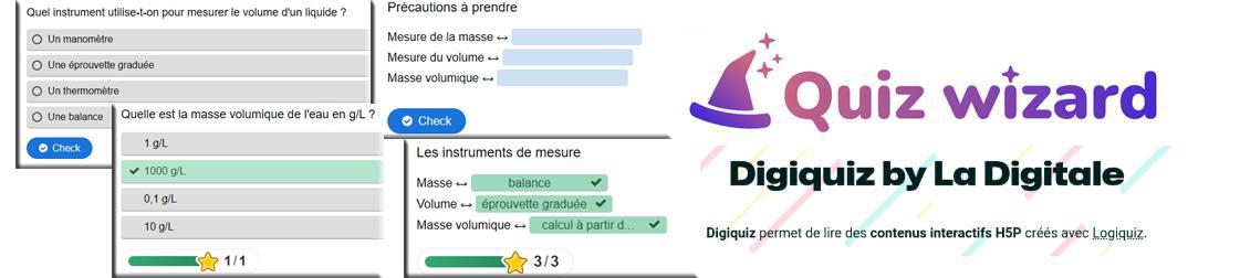 Des exemples de tests généré avec QuizWizard et diffusés avec Digiquizz