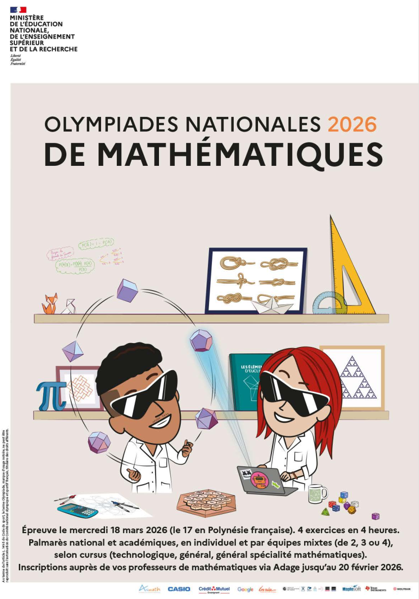 Affiche des Olympiades Première 2026 de Mathématiques