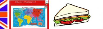 Drapeau anglais, map monde et sandwich