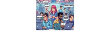 Des étudiants travaillant sur ordinateur sur le thème de l’IA