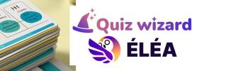 Des flashcards et les logos QuizWizard et ÉLÉA